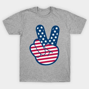 American Flag Retro Peace Sign Hand T-Shirt